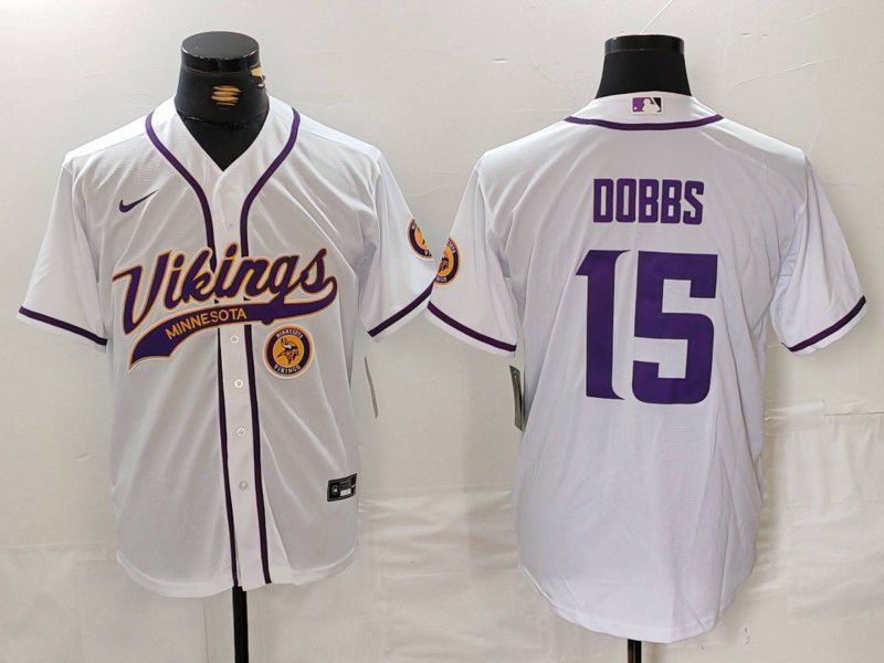 Men Minnesota Vikings #15 Dobbs White Joint Name 2024 Nike Limited NFL Jersey style 1->minnesota vikings->NFL Jersey